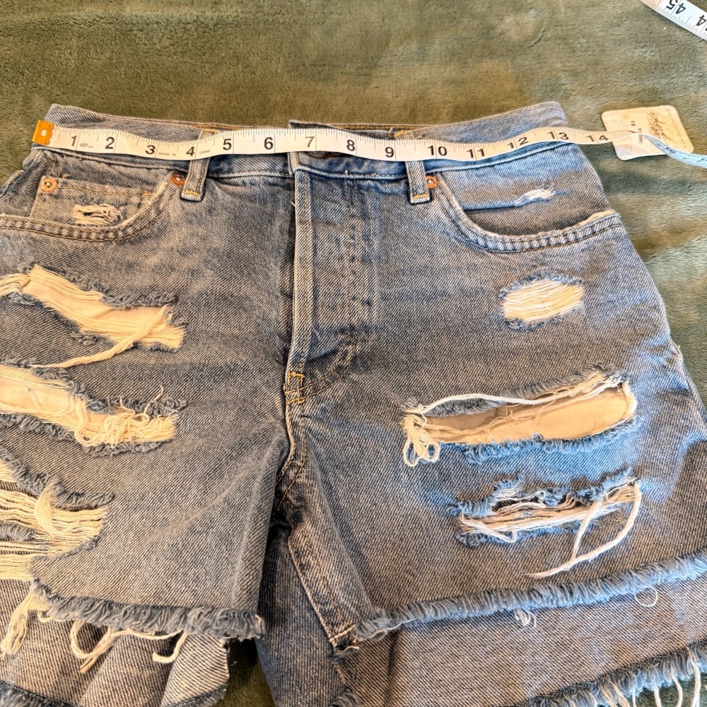 Free People Light Blue Distressed Denim Shorts 24 - Picture 11 of 14